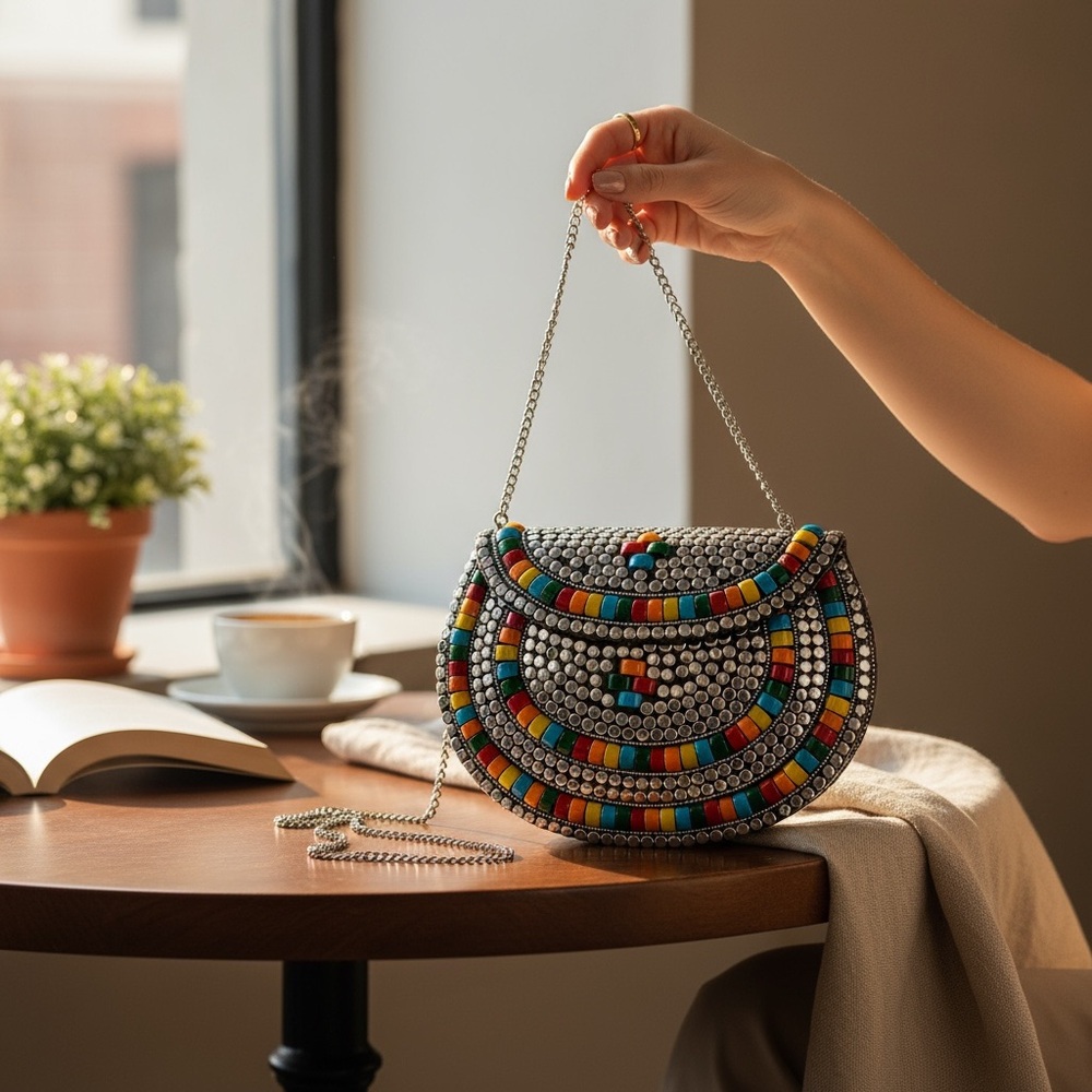 Colorful Metal and Bead Moroccan Women's Bag